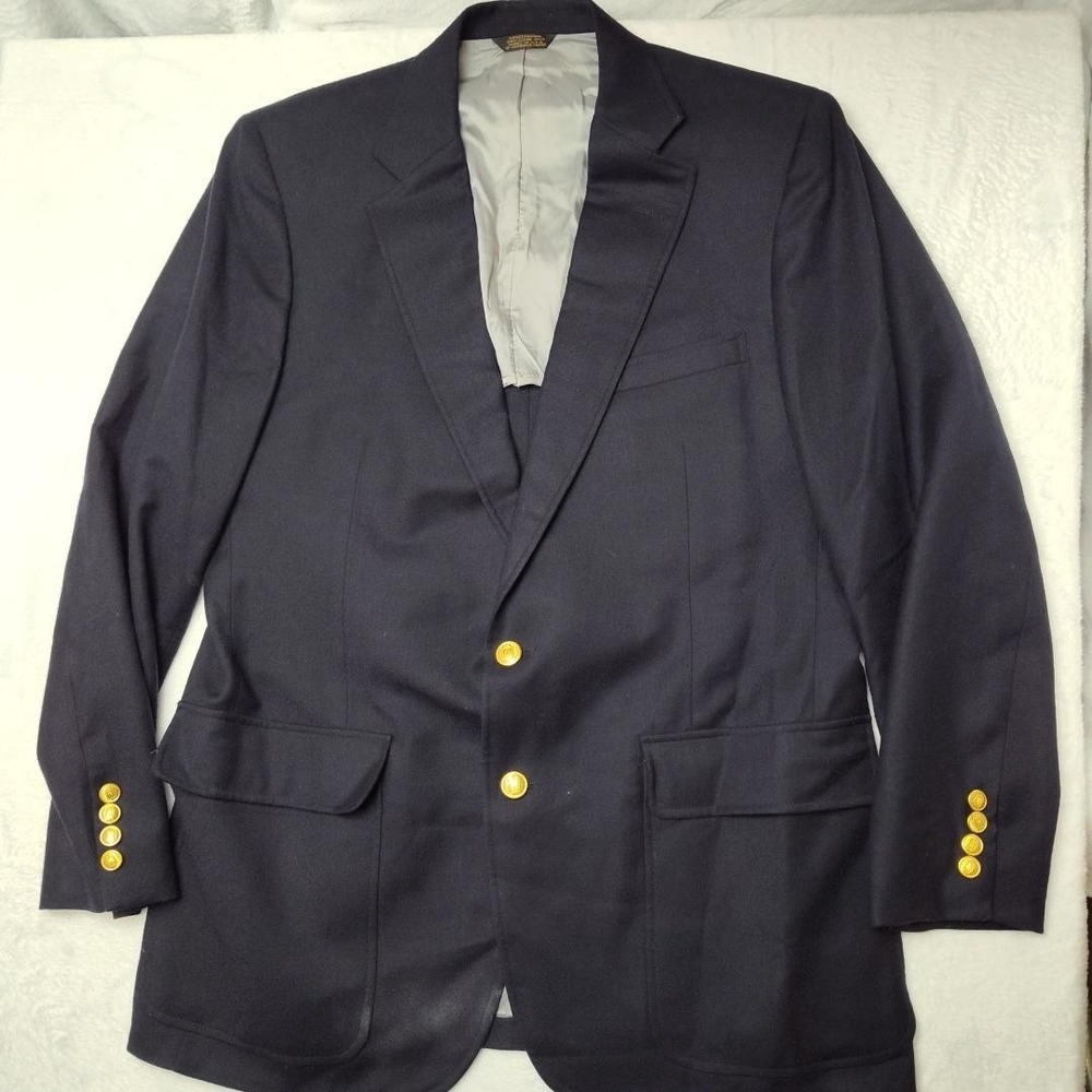 Corbin Blazer Mens 46R Navy Blue Gold Button Sport Coat Jacket Made USA
